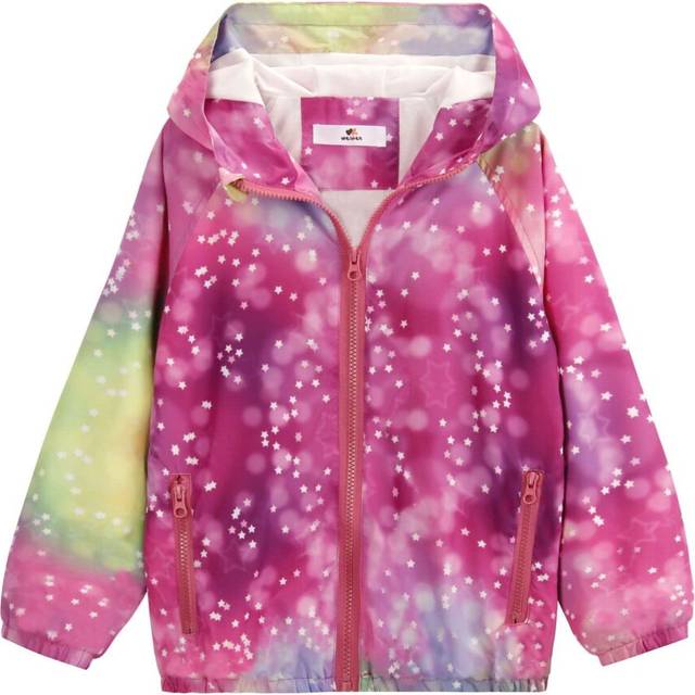 WELAKEN Little Girls' Water-Resistant Tie-dye Printed Jacket Comfortable and Light Outerwear Windbreaker