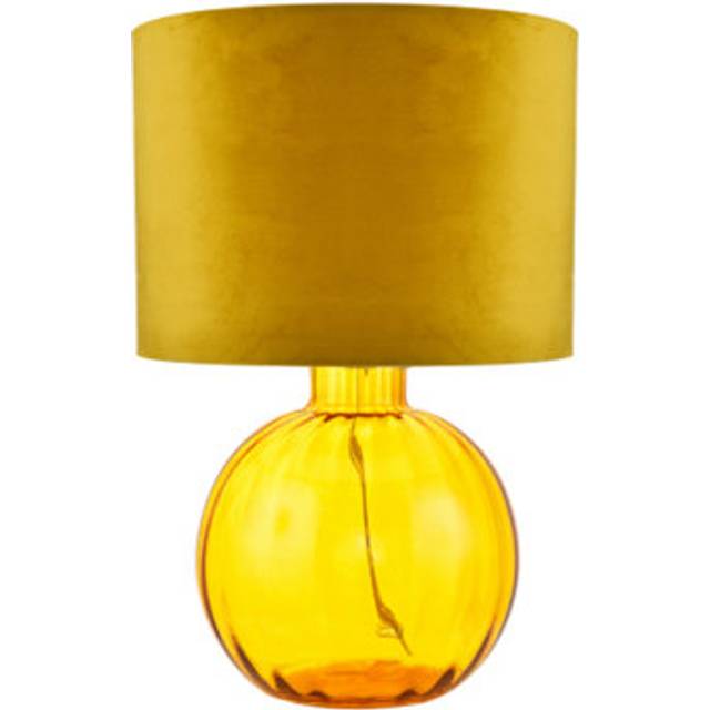 Happy Homewares Contemporary Ochre Ribbed Glass Table Lamp With Soft Velvet Mustard Shade - One Size