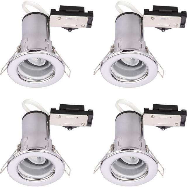 (4 Pack) Litecraft Recessed Downlight Fixed Fire Rated Spotlight Polished Chrome