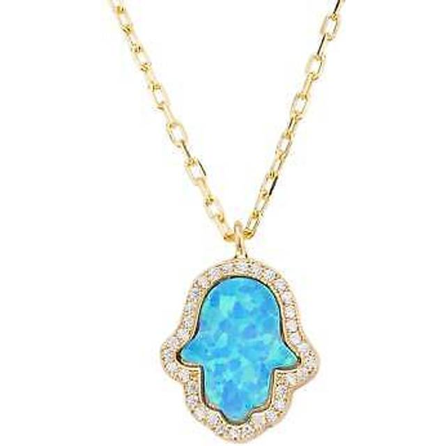 Hamsa Opalite Turquoise Blue Necklace Gold - One Size