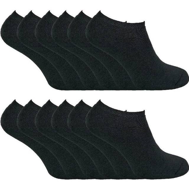 12 Pairs Thermal Winter Invisible Low Cut Trainer Socks - Black - 6-11