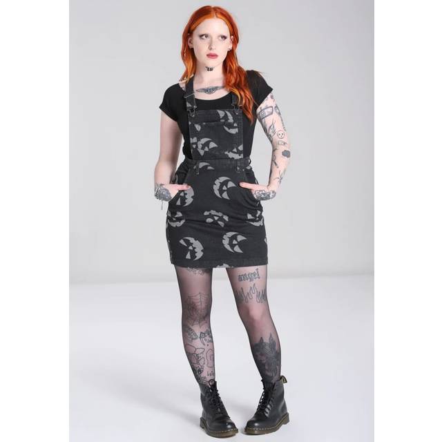 Hellbunny - Jack O Lantern Pinafore Black - Dress - black - XXL - 99% Cotton, 1% Elastane,Denim