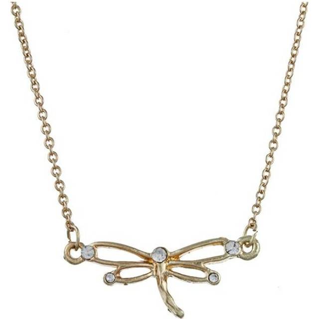 Gold Tone Crystal Dragonfly Cherish Charm Necklace