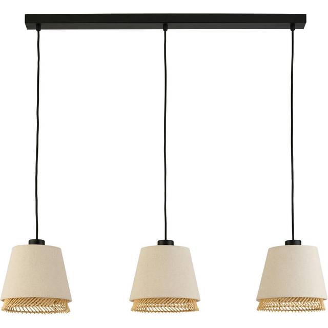 EGLO Hänglampa Tabley, svart/naturfärgad, 89 cm, tyg, 3 lampor.