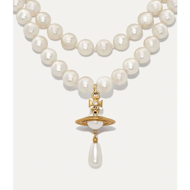 Vivienne Westwood Three Row Pearl Drop Choker Gold Swarovski Crystals Women - ---