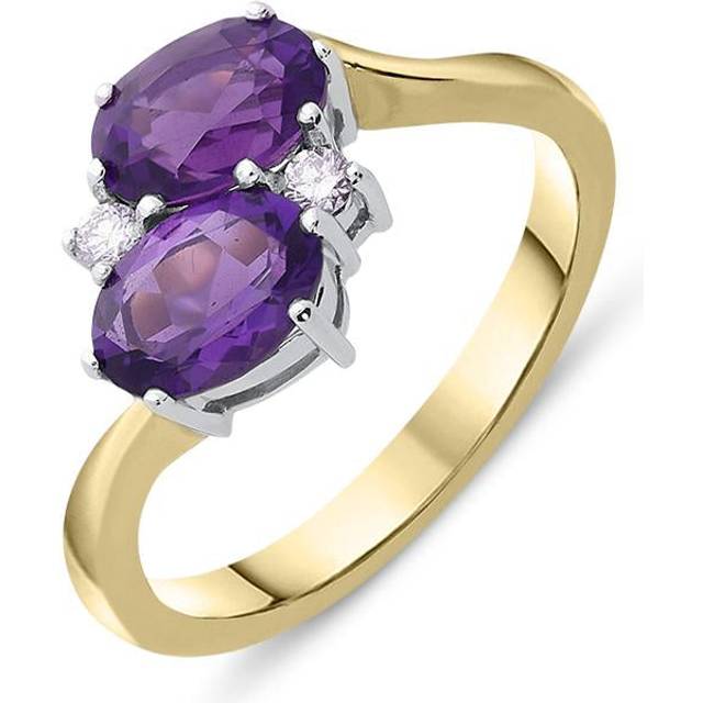 18ct Yellow Gold 1.45ct Amethyst Diamond Cross Over Ring - N