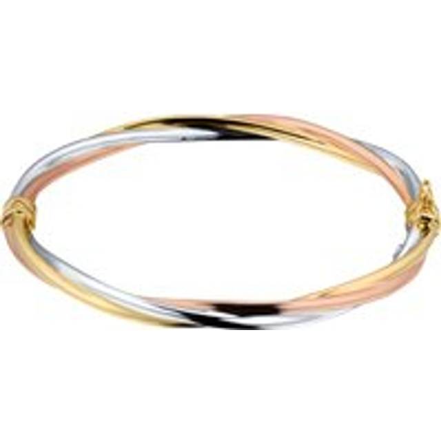 9ct Yellow White and Rose Gold Twist Tube Bangle
