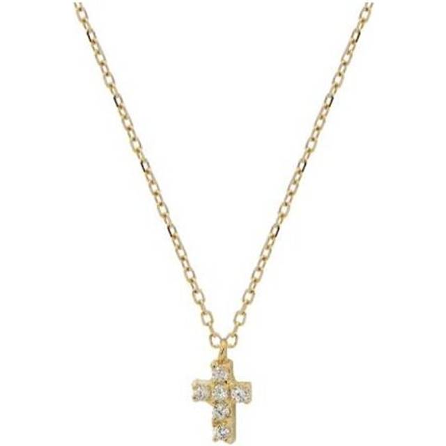 Silver Gold Plated CZ 8 mm Cross Necklace, 16 Plus 2 in.