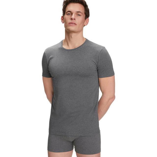 Falke Mens Dark Grey -heather Crewneck Ribbed-trim Cotton-blend Jersey T-shirts Pack of Two Xxl