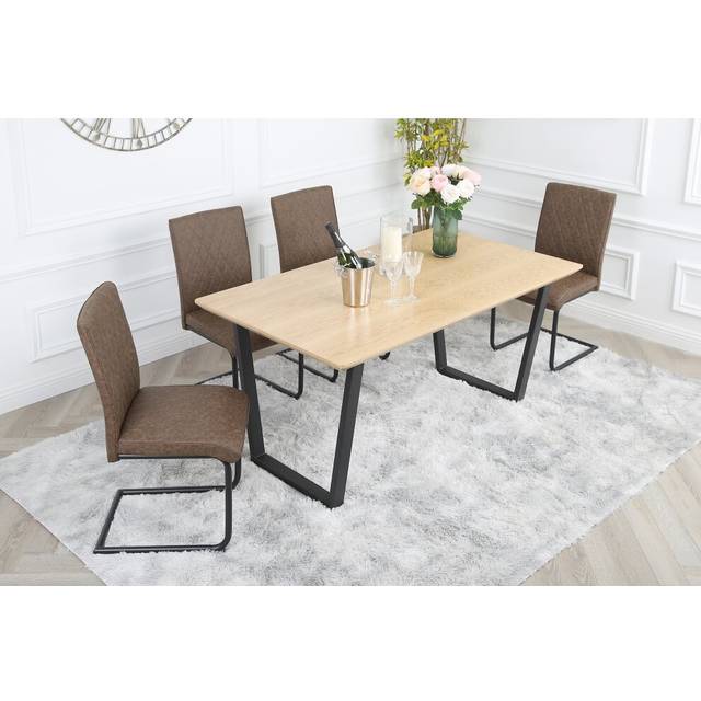 Nestor Dining Set - Oak-Effect Table with 4 Industrial Chairs - Brown - One Size