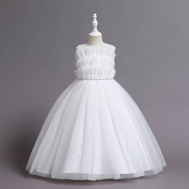 (White, 9-10 Years) children Kids girls dress Elegant puffy dress UK