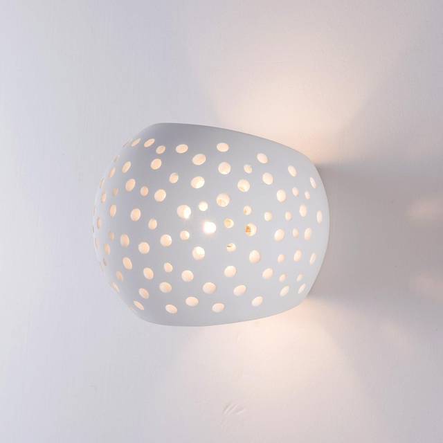 Harper Living Perforated Up/Down Ceramic Wall Light, Open Sphere Shade, 1Xg9 Bulb Cap 25 Watts Maximum, White Finish, White