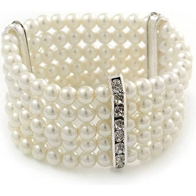 5-strand imitation pearl crystal flex bracelet (snow white)