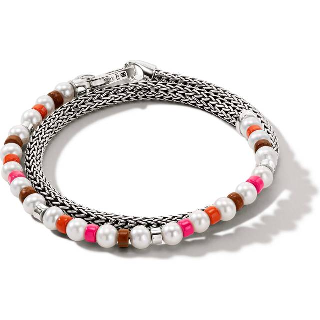 John Hardy Silver Red Jasper With Pink Enamel & Orange Enamel & 5.5-6Mm Pearl  Colorblocked Bracelet