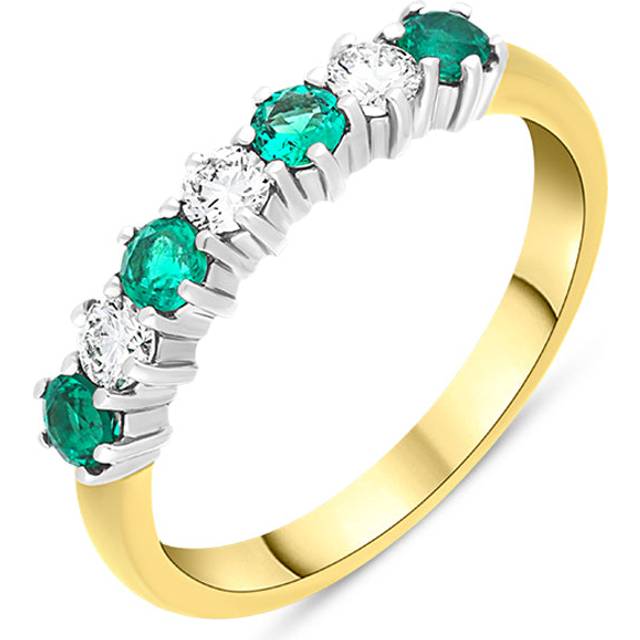 18ct Yellow Gold 0.34ct Emerald Diamond Half Eternity Ring - Yellow Gold