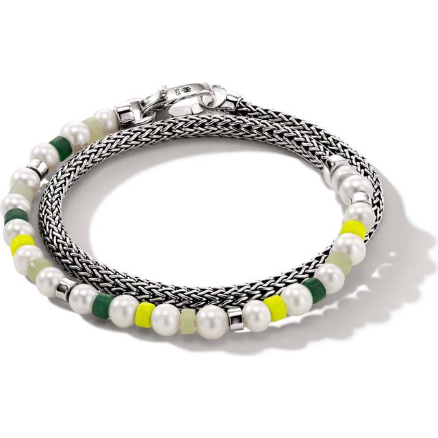 John Hardy Silver Treated Green Quartzite, Treated Lemon Magnesite With Yellow Enamel & 5.5-6Mm Pearl Colorblocked Bracelet