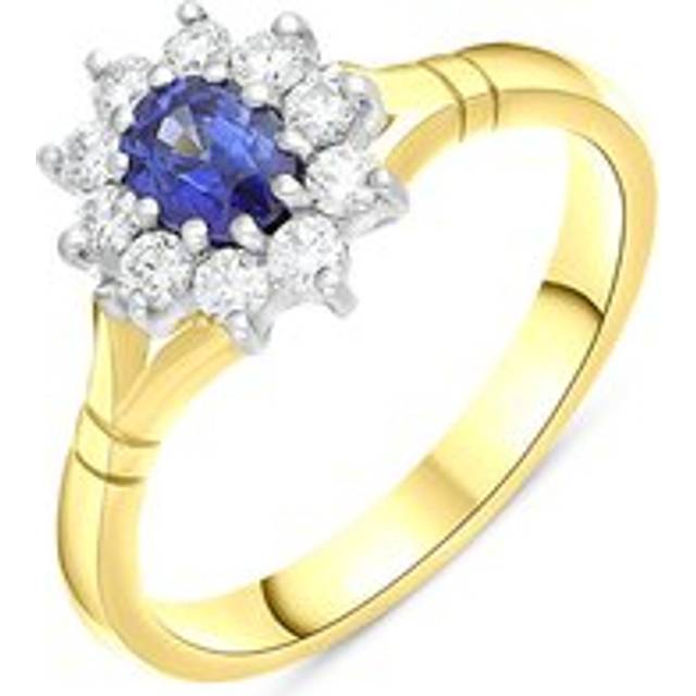 18ct Yellow Gold 0.48ct Sapphire Diamond Halo Ring - Yellow Gold