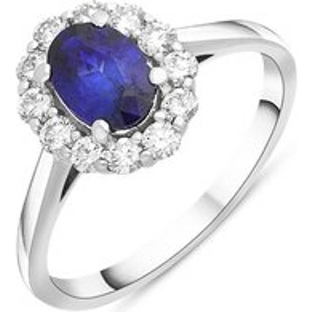 18ct White Gold 0.75ct Sapphire Diamond Halo Ring - White Gold