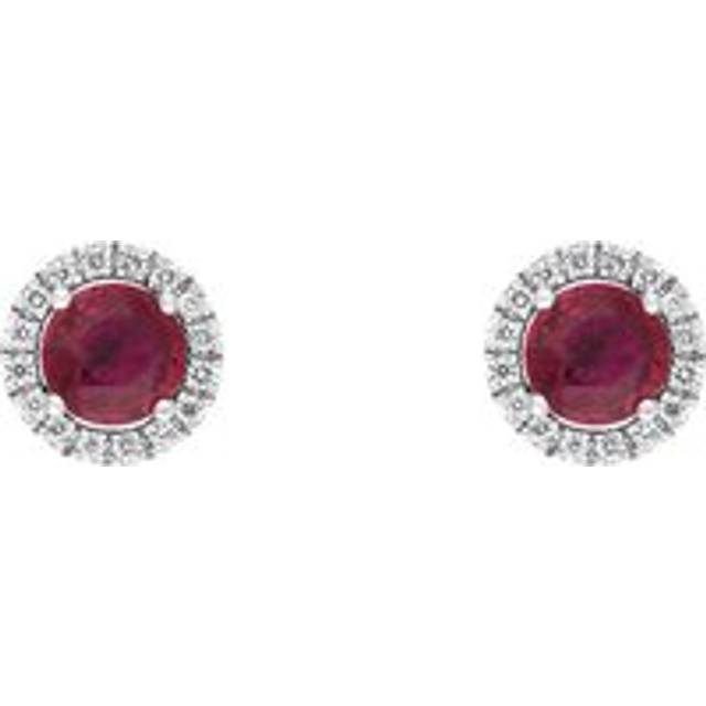 Hans D Krieger 18ct White Gold Ruby Diamond Round Cluster Stud Earrings - Gold