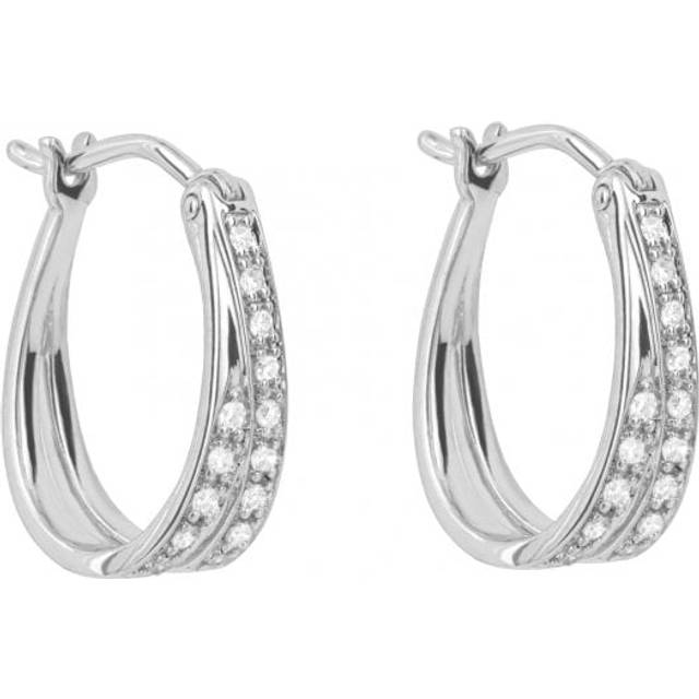 Double Row Pave Diamond 9ct White Gold Hoop Earrings GE1020