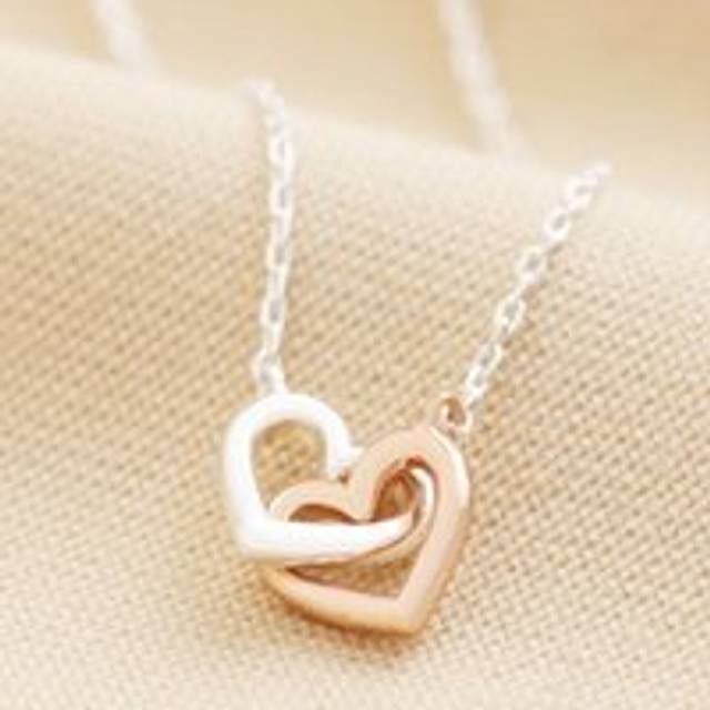 Mixed Metal Tiny Interlocking Hearts Necklace in Silver - silver/rose gold - one size