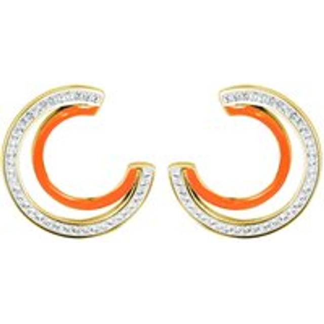 Gold Plated Crystal Enamel Crescent Stud Earrings - One Size