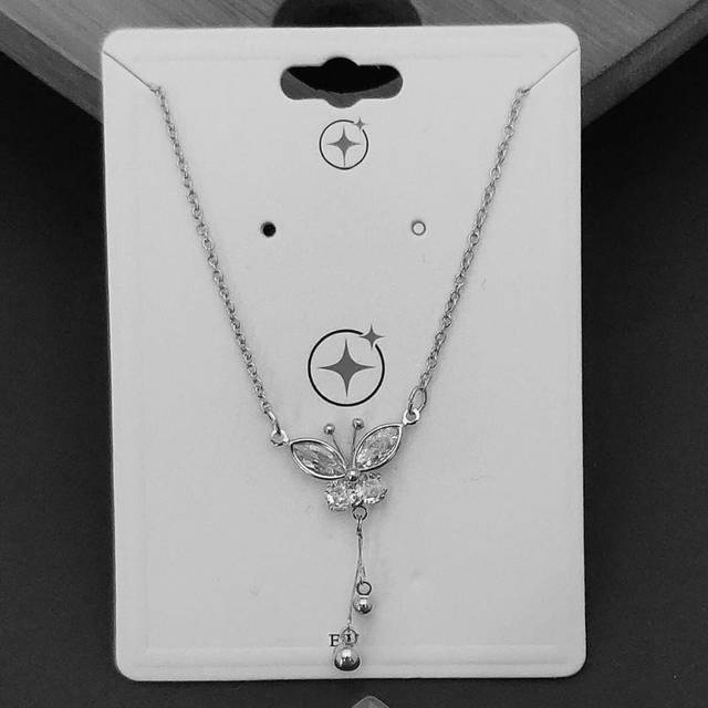 Large Butterly Zircon Crystal Dokiya Pendant Animal Necklace - Silver - One Size