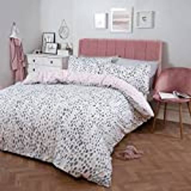 Ohs Dalmatian Print Duvet Cover Pillowcase Bedding, Blush/grey - King - One Size