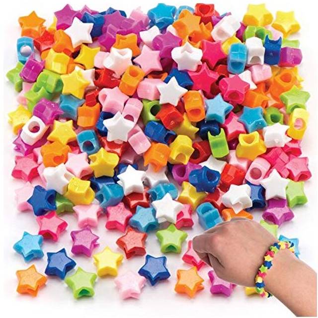 Star Pony Beads (Pack of 400) Craft Embellishments Assorted colours - Green, Purple, Yellow, Blue, Pink, Orange, White & Red - Blue/Green/Orange/Pink/Purple/Red/White/Yellow
