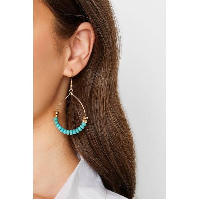 Gold Tone Beaded Teardrop Earrings - One Size