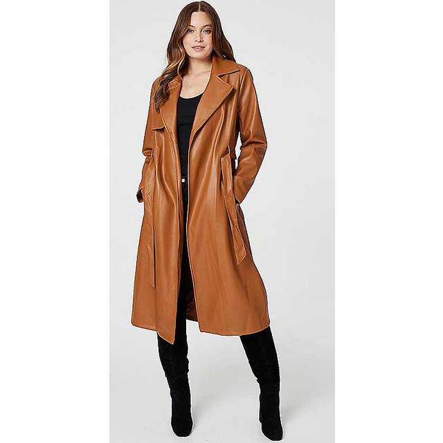Izabel London Brown Faux Leather Tie Waist Coat