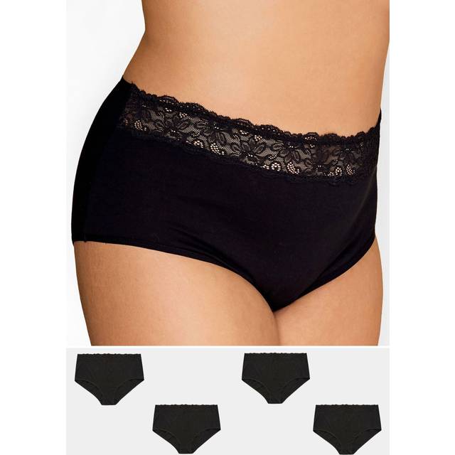 Yours 4 Pack Curve Black Lace Trim High Waisted Full Briefs - 14-16