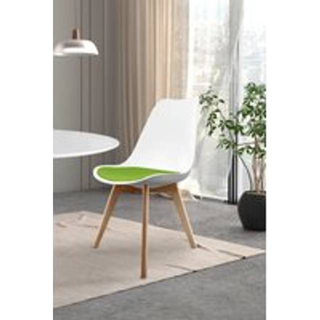 Fusion Living Soho White Plastic Dining Chair with Squared Legs - Green