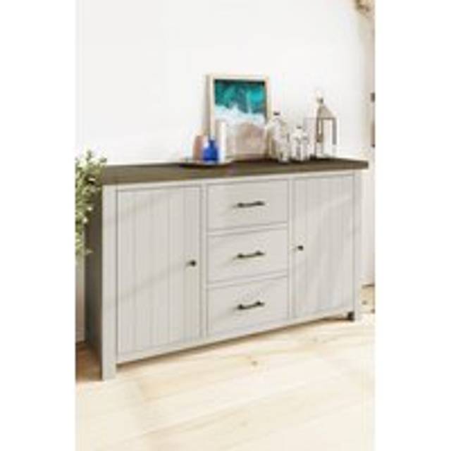 Large Sideboard 2 Doors 3 Drawers White Black Oak Storage Unit | Wowcher