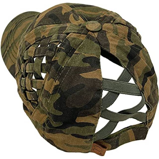 C.C Ponytail Criss Cross Messy Buns Ponycaps Baseball Cap Dad Trucker Mesh Hat (Basket Weave Camo Olive)