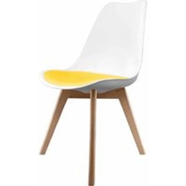 Fusion Living Soho Plastic Dining Chair With Squared Light Wood Legs White & Yellow, Yellow