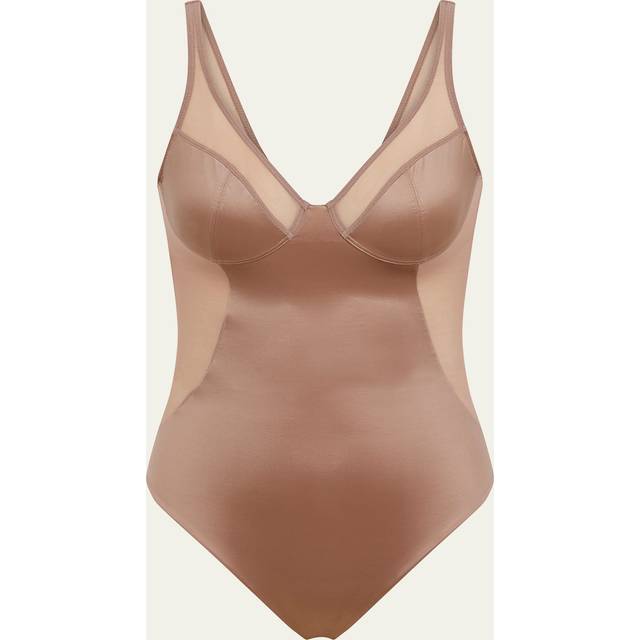 Sleeveless Shaping Satin Bodysuit - CAFE AU LAIT - X-Large