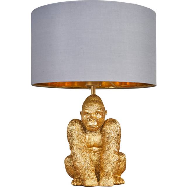 Minisun - Gus Modern Gold Sitting Gorilla Monkey Design Table Lamp with Grey Gold Cylinder Shade