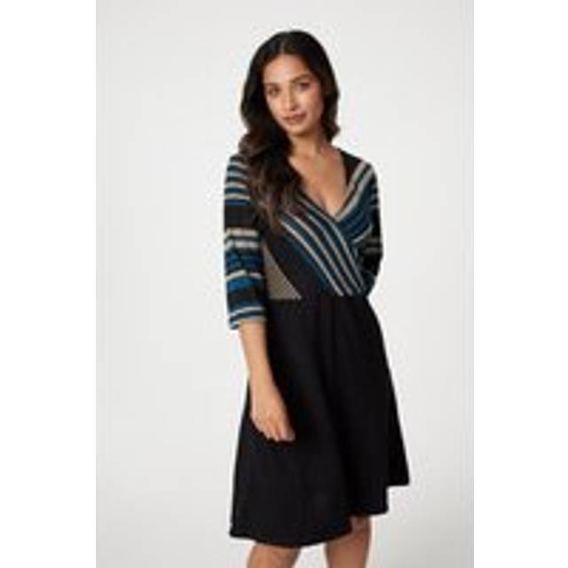 Striped Colour Block Skater Dress - Black - Size 10 - Izabel London