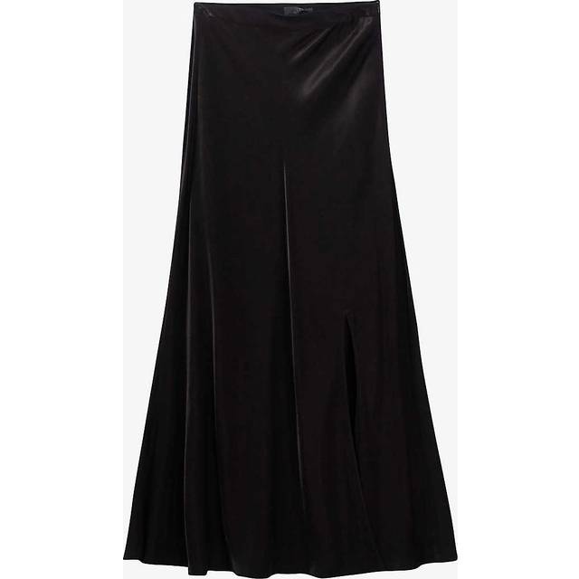 Ikks Womens Black Split-hem A-line Woven Maxi Skirt 8 - BLACK