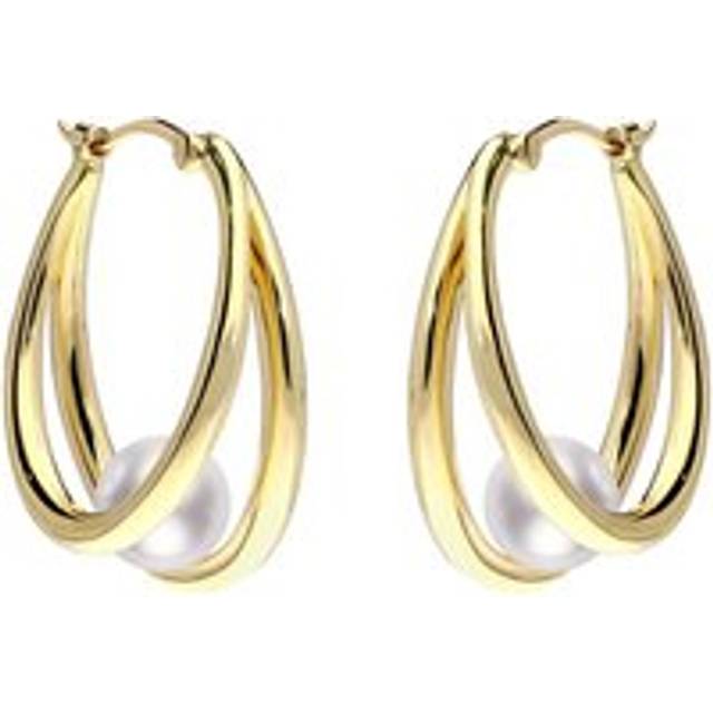 Mikimoto 18ct Yellow Gold 6mm White Akoya Pearl Hoop Earrings D
