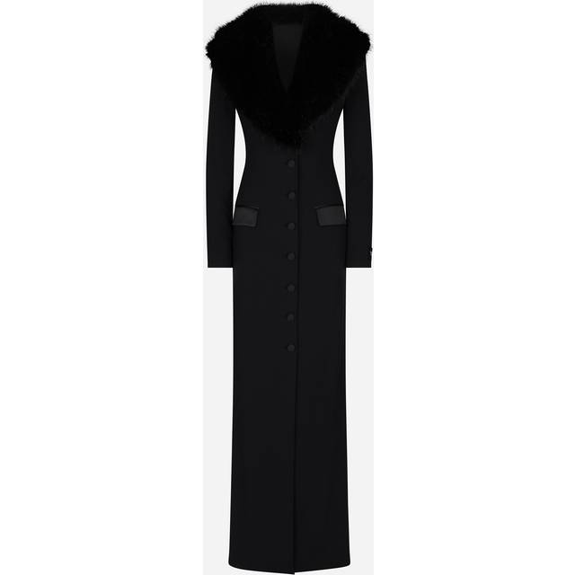 Dolce&Gabbana Faux-fur trimmed silk georgette coat - black (UK 16)