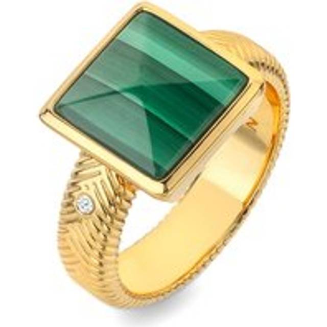 Hot Diamonds x Jac Jossa Revive Gold Plated Sterling Silver Malachite Square Ring - Medium (N)