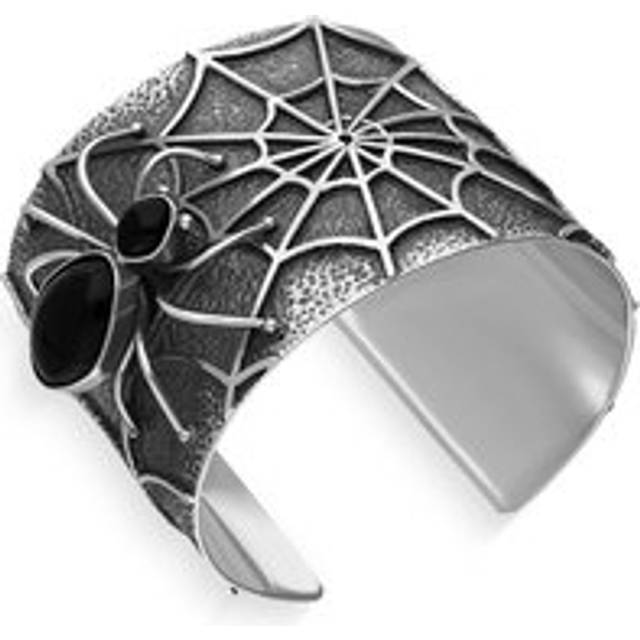 Sterling Silver Whitby Jet Gothic Spider Cuff Bangle