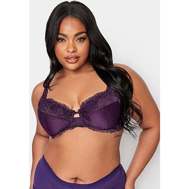 Yours Curve Purple Lace Trim Nonpadded Underwired Bra - 48F