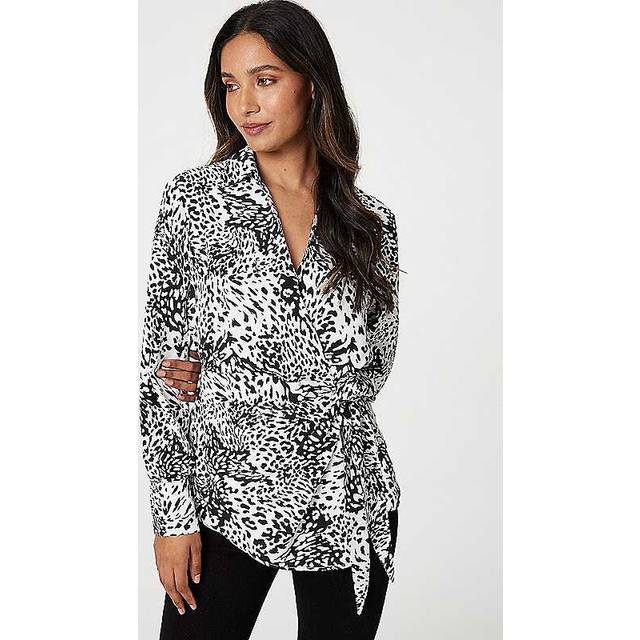 Izabel London Black & White Animal Print Wrap Front Blouse - Black/white