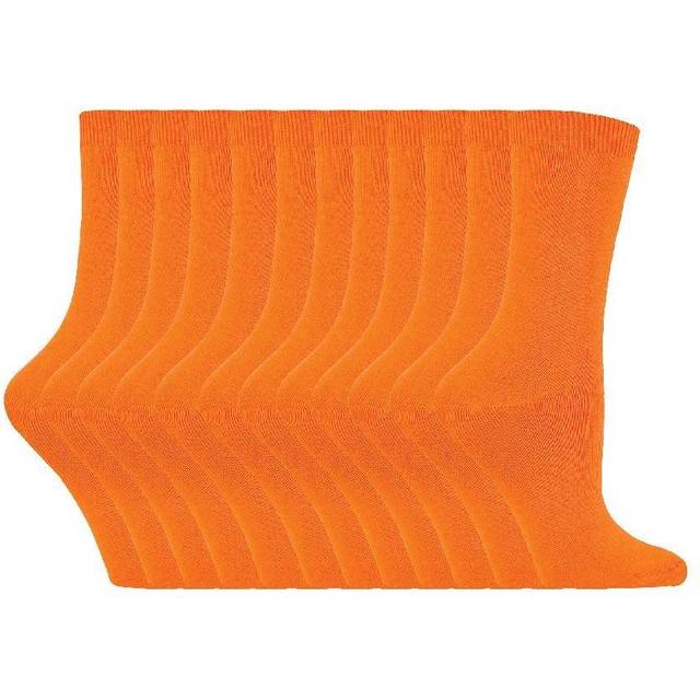 (4-8 UK, Orange) Sock Snob - 12 Pairs Ladies Plain Coloured Cotton Rich Dress Socks