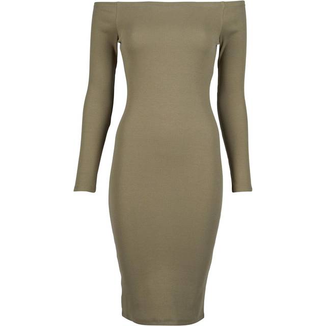 UC Ladies UC Off Shoulder Longsleeve Rib Dress Olive / XL Klänning