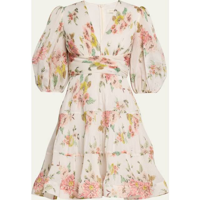 Zimmermann Women&#39;s Floral Print Pleated Dress in White | Size 3 | 6891DRMAT Color CORF (3)