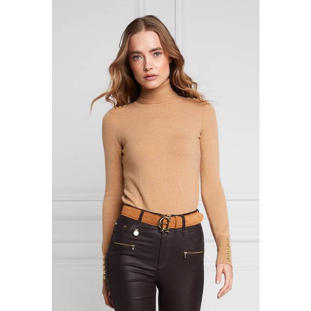 Holland Cooper Buttoned Knit Roll Neck Ladies Knitwear in Dark camel I Holland Cooper I Norton Barrie - XS